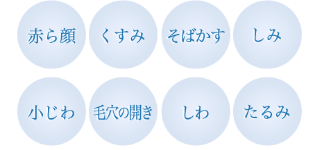 赤ら顔 くすみ そばかす しみ 小じわ 毛穴の開き しわ たるみ